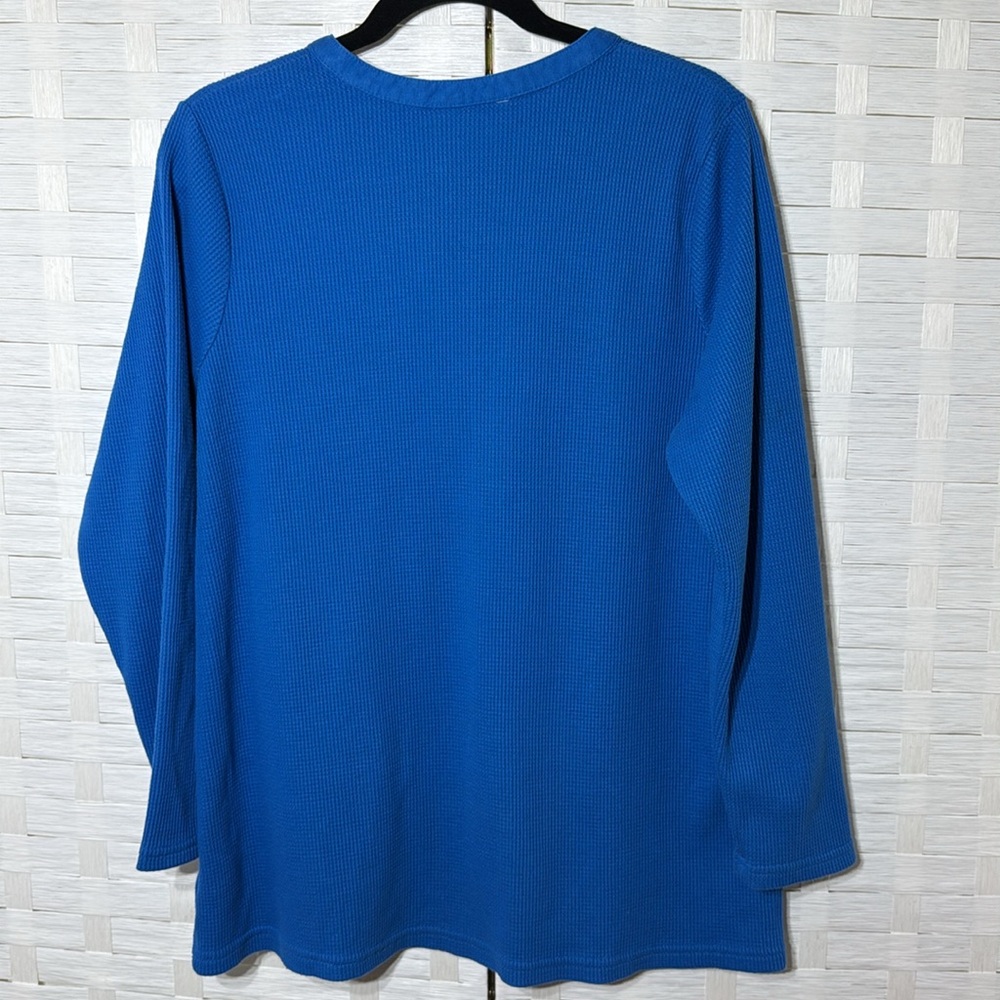 Woman Within Women’s Blue Embroidered Thermal Henley‎ Long Sleeve Size Large - Picture 5 of 10